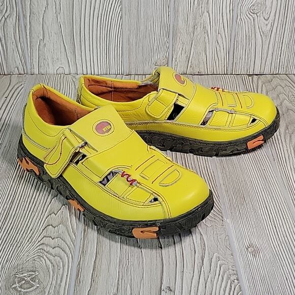 TMA Eyes Hand Stitched Leather Shoes Yellow Womens Size 8.5 NEW - Picture 2 of 15